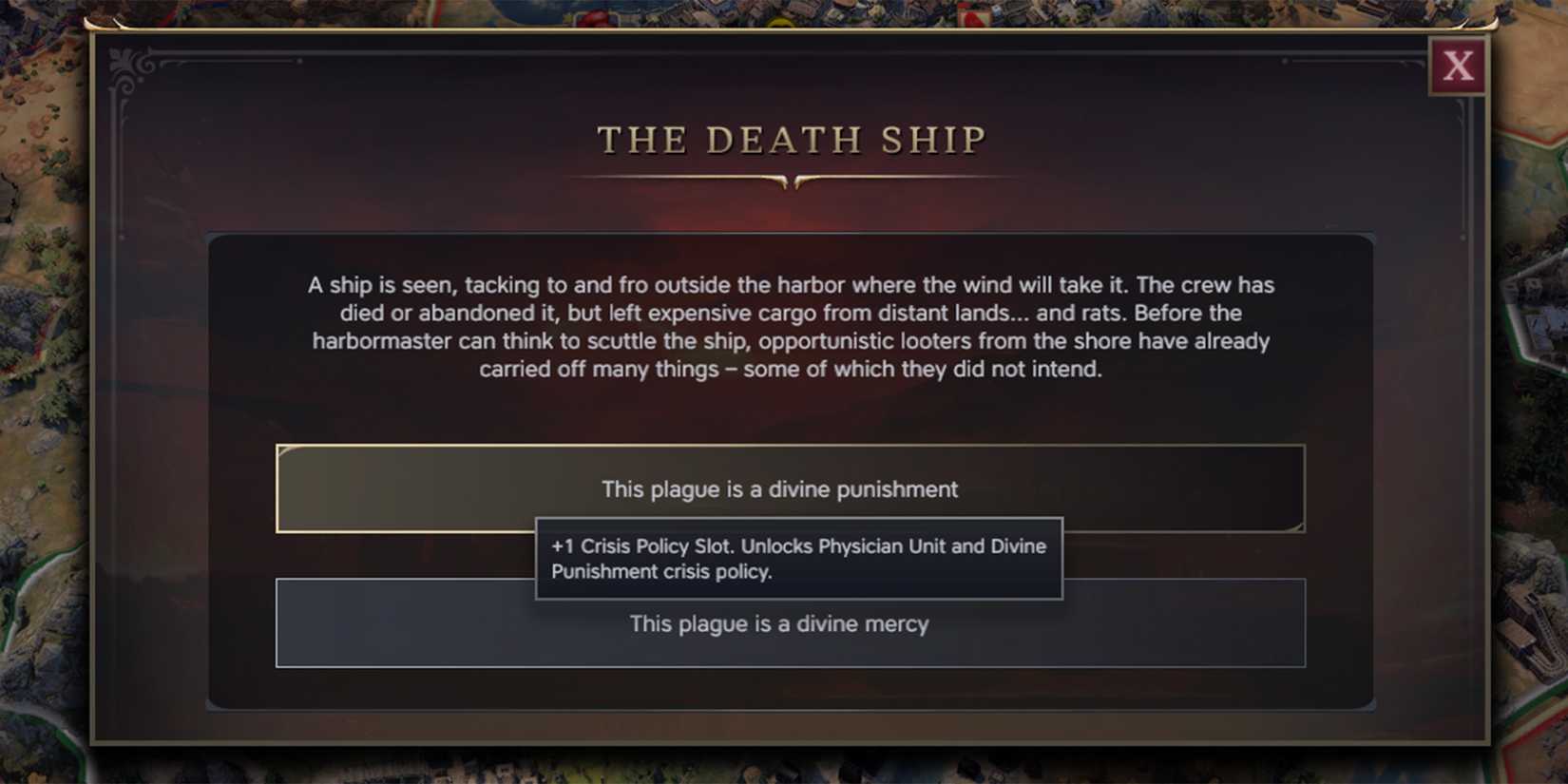 Civilization 7 when Exploration Age Plague Crisis The Death Ship starts and you choose Divine Punishment or Divine Mercy