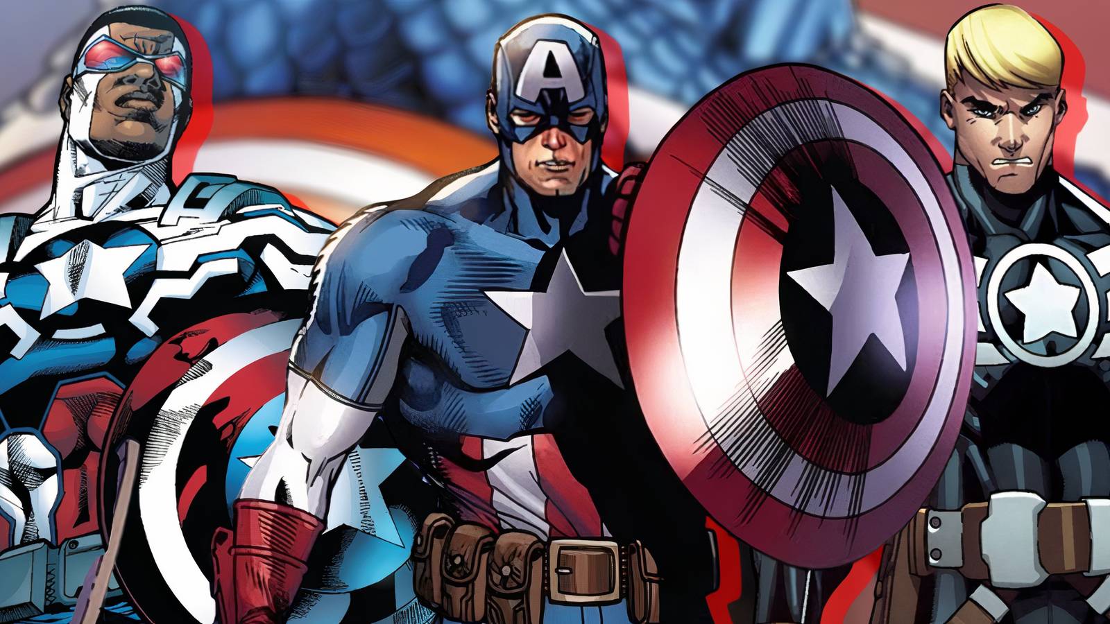 Collage of different versions of Captain America