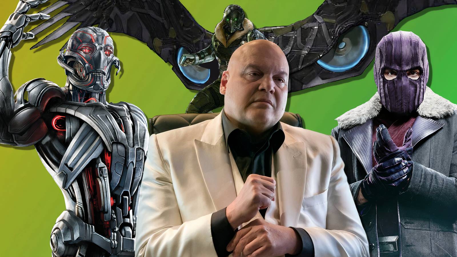 Collage of Kingpin, Vulture, Ultron, and Zemo in the Marvel Cinematic Universe