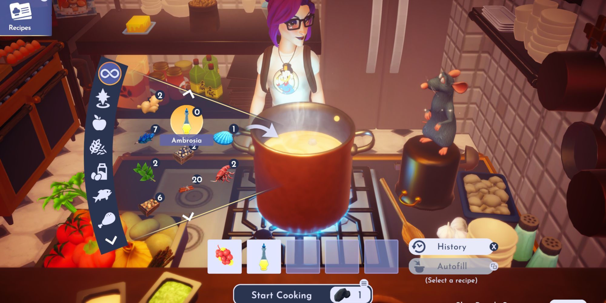 Cooking with Sour Berry Dessert recipe ingredients in Disney Dreamlight Valley