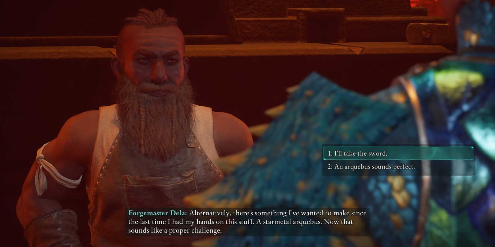 Crafting a Sword or an Arquebus from Starmetal Smithy Forgemaster Dela Avowed