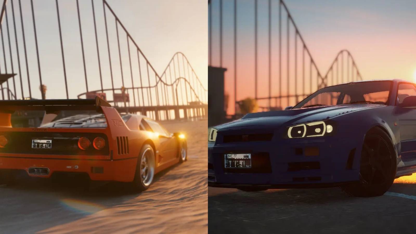 Cyberpunk 2077 collage with two modded cars