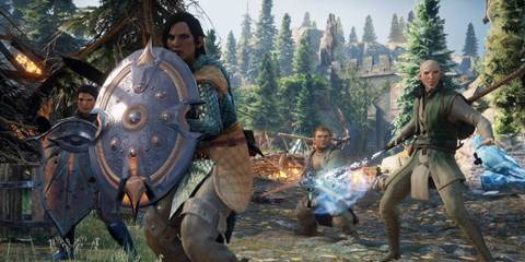 Player and party drawing weapons ready for combat