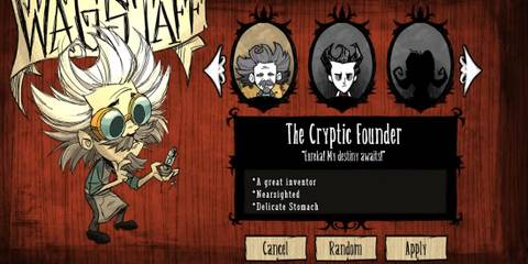 The Character Selection Screen in Don't Starve