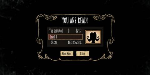 The Game Over screen in Don't Starve