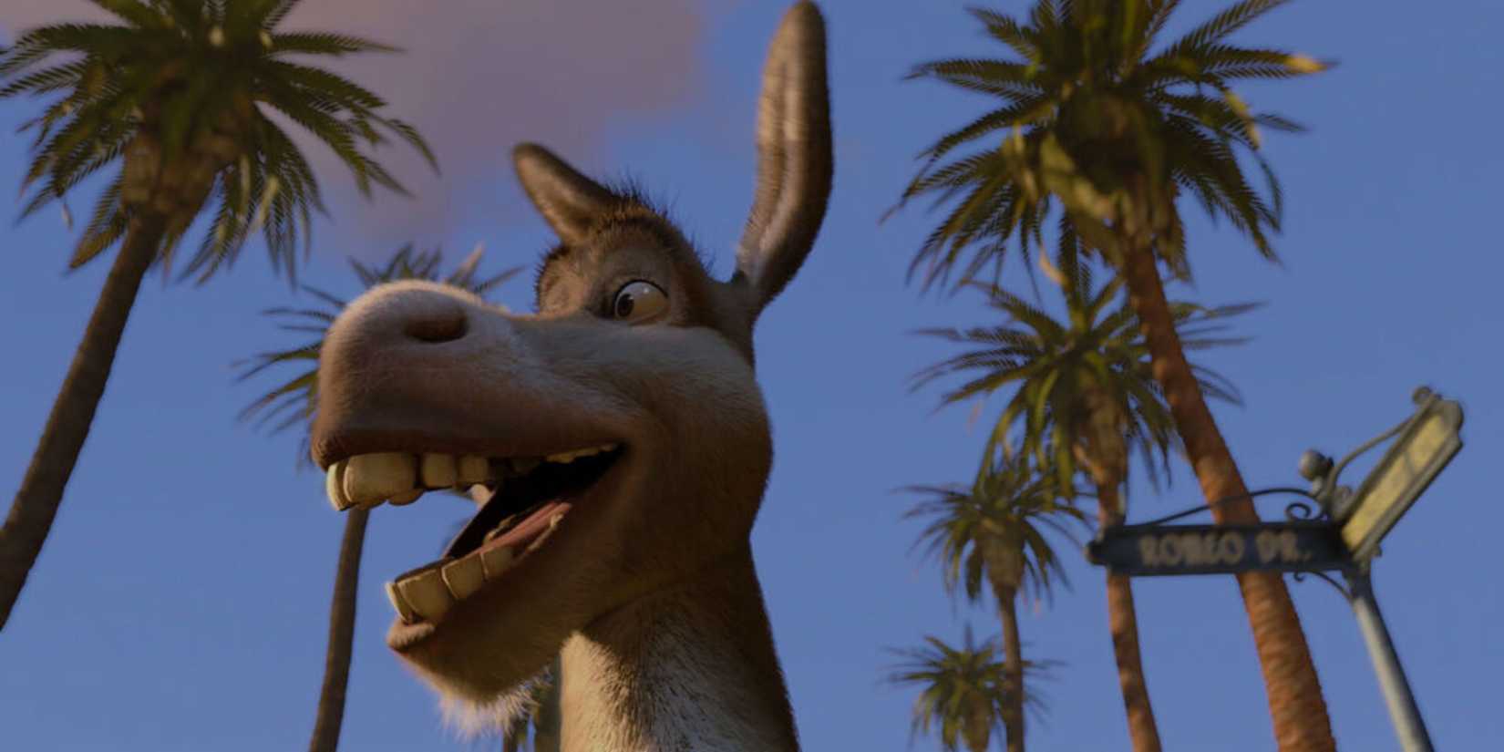 Donkey arrives at Far Far Away in Shrek 2.