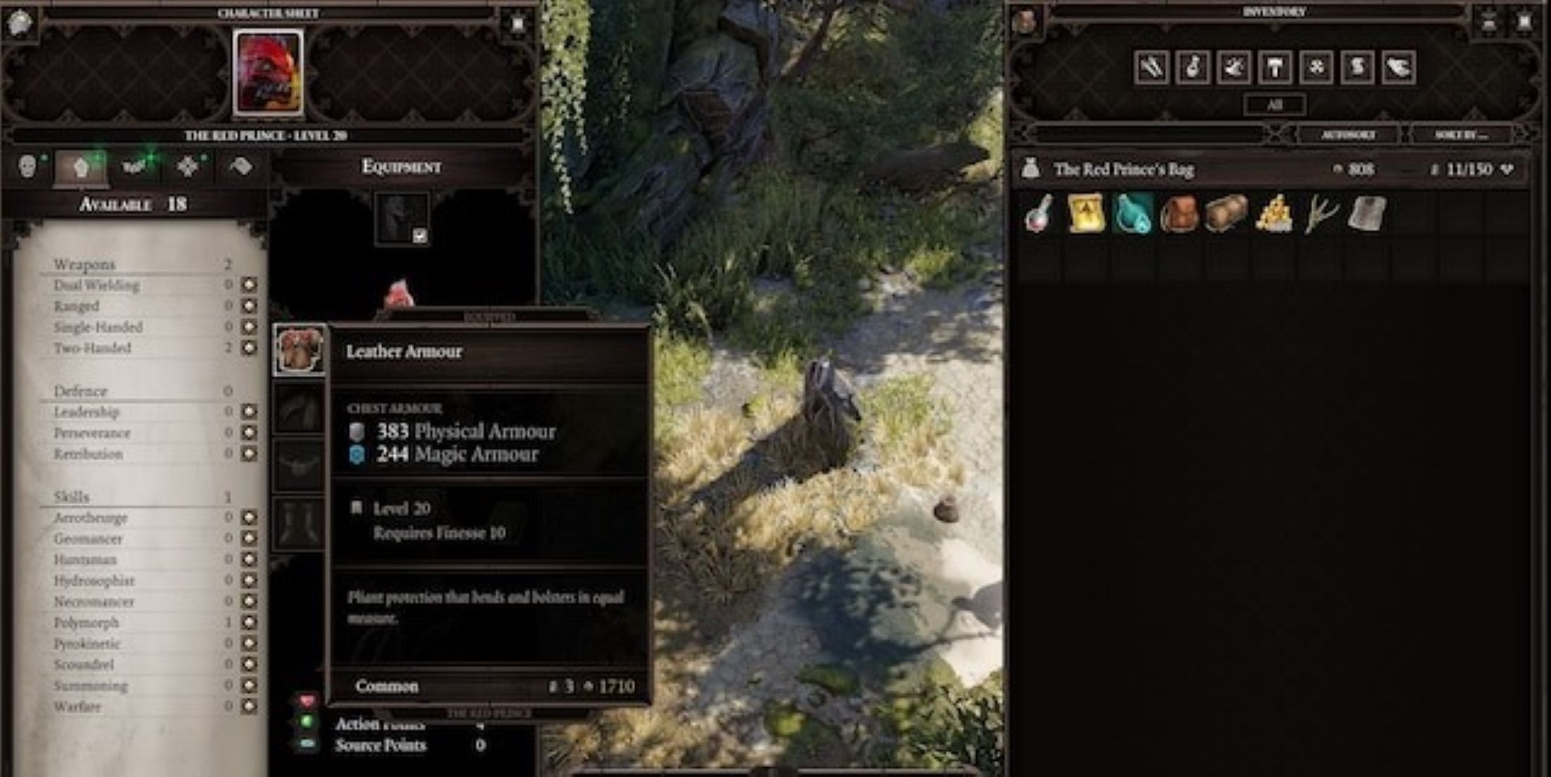 Player hovering over leather armor that has levelled automatically with them