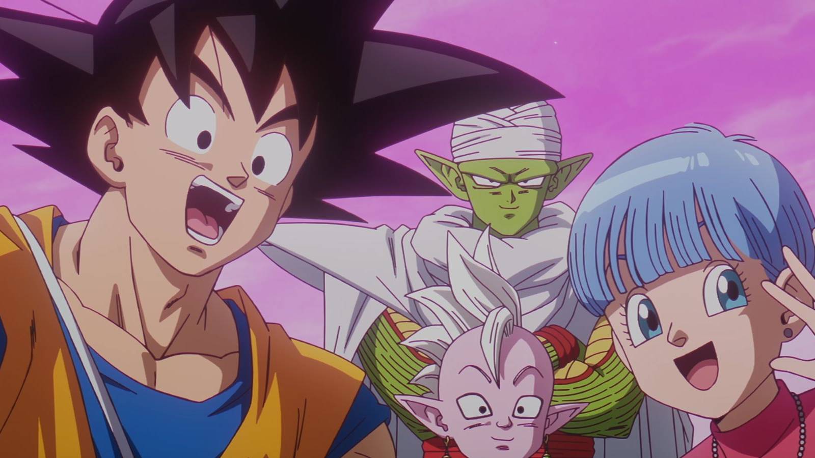 picture: dragon ball characters (goku, kaioh shin, piccolo and bulma) waving goodbye.