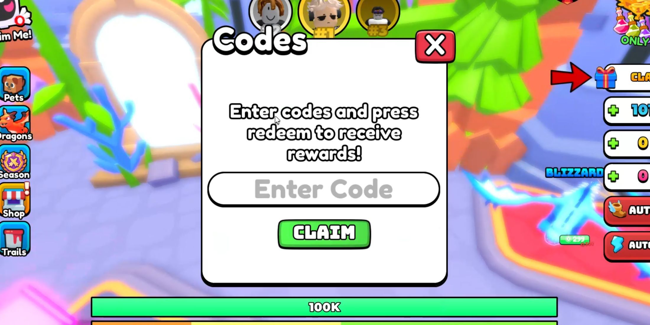 Dragon Training - the Codes tab