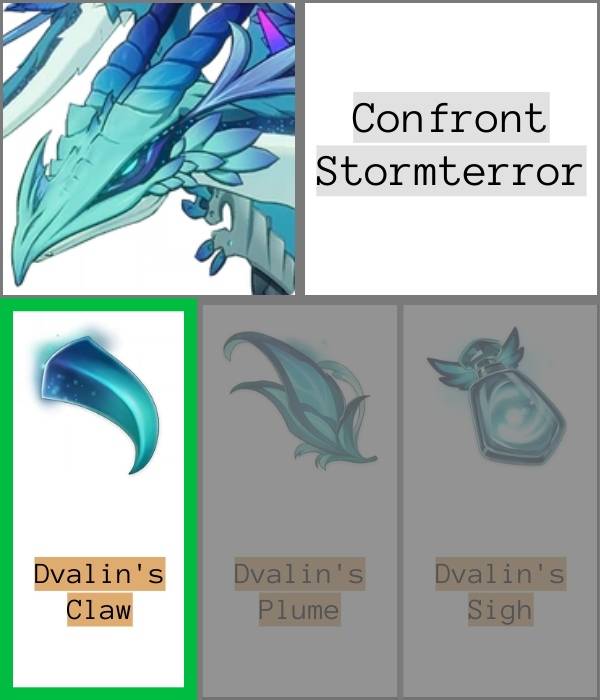 dvalins claw highlighted with dvalin's other drops greyed out