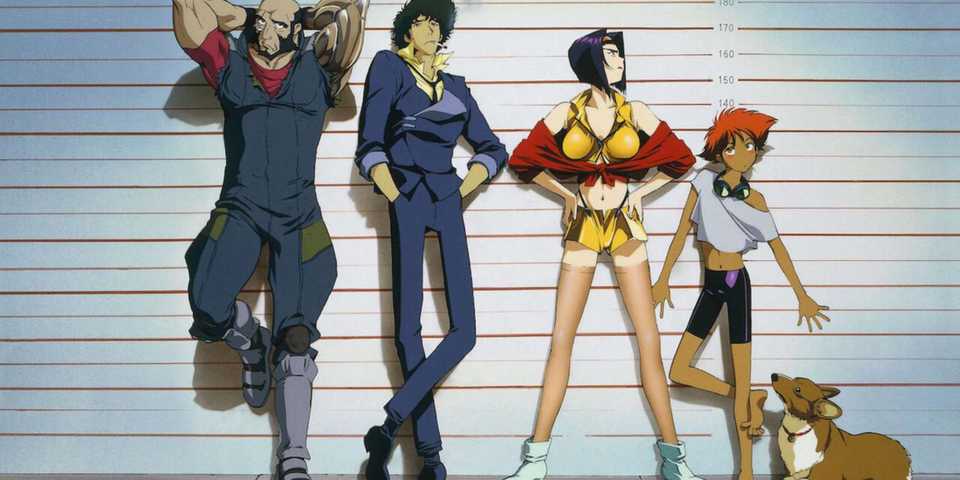 Ein and the crew in Cowboy Bebop