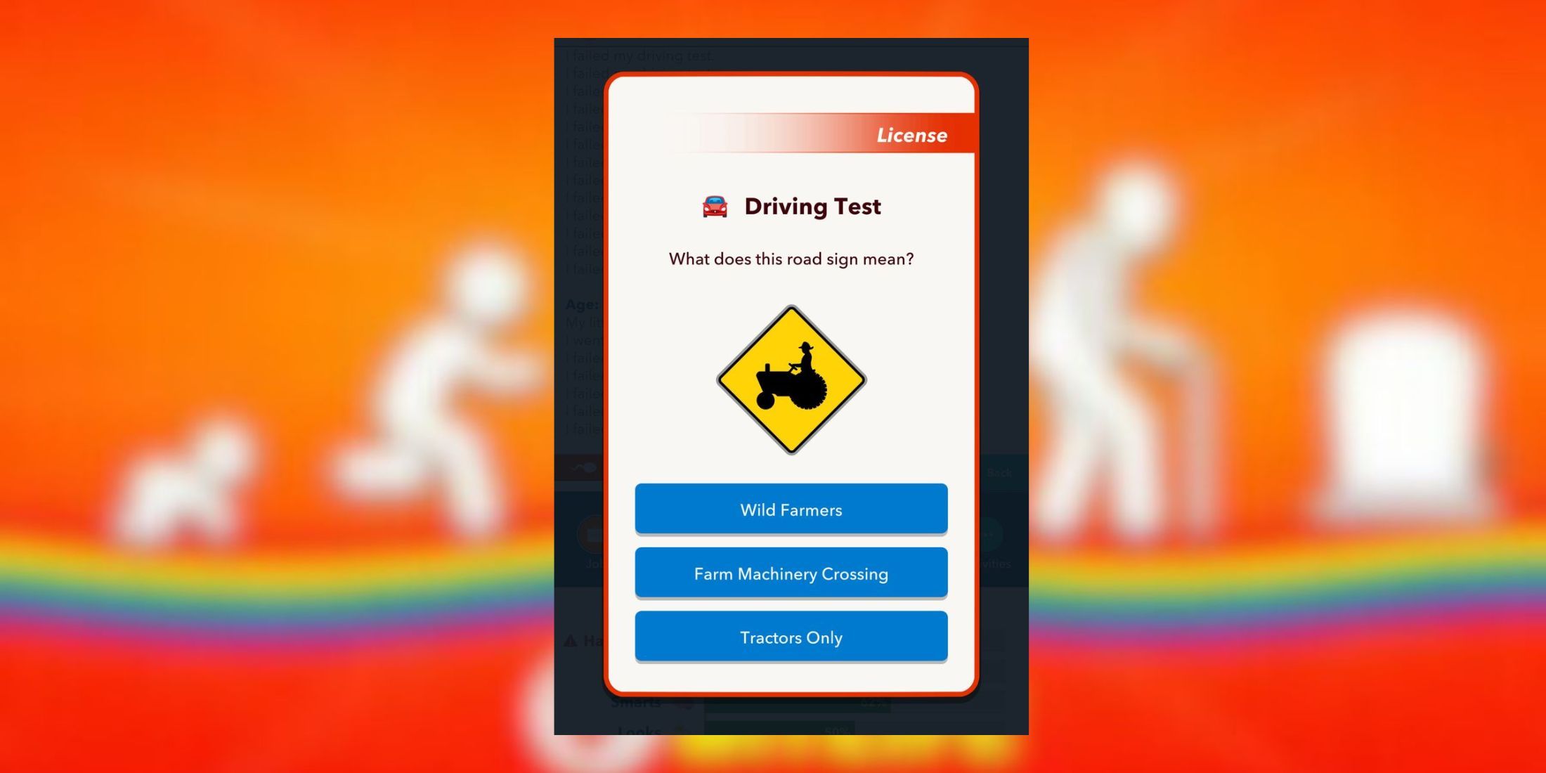 farm machinery crossing sign driving test bitlife