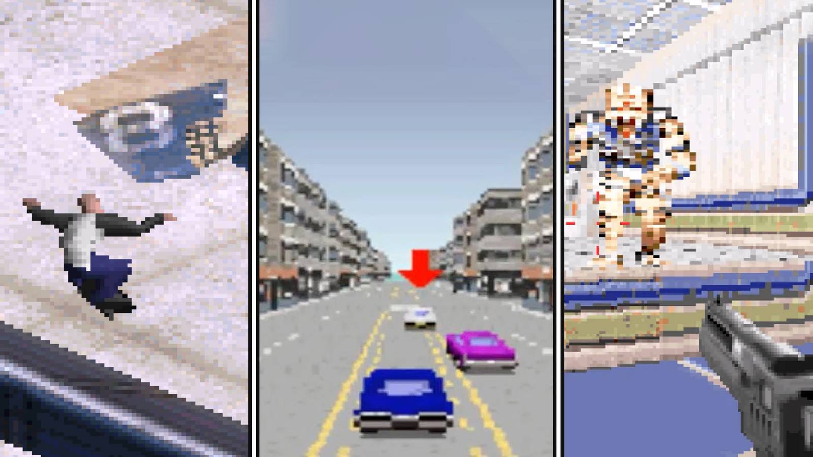 Split image of Tony Hawk's Pro Skater 2, Driver 2 and Duke Nukem Advance