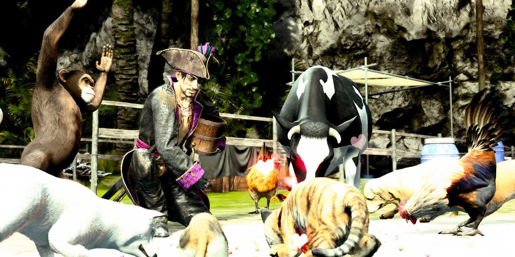 Feeding animals in Like a Dragon Pirate Yakuza in Hawaii