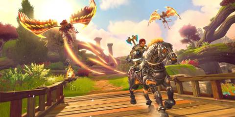 Fenyx escaping from some enemies on her horse in Immortals Fenyx Rising