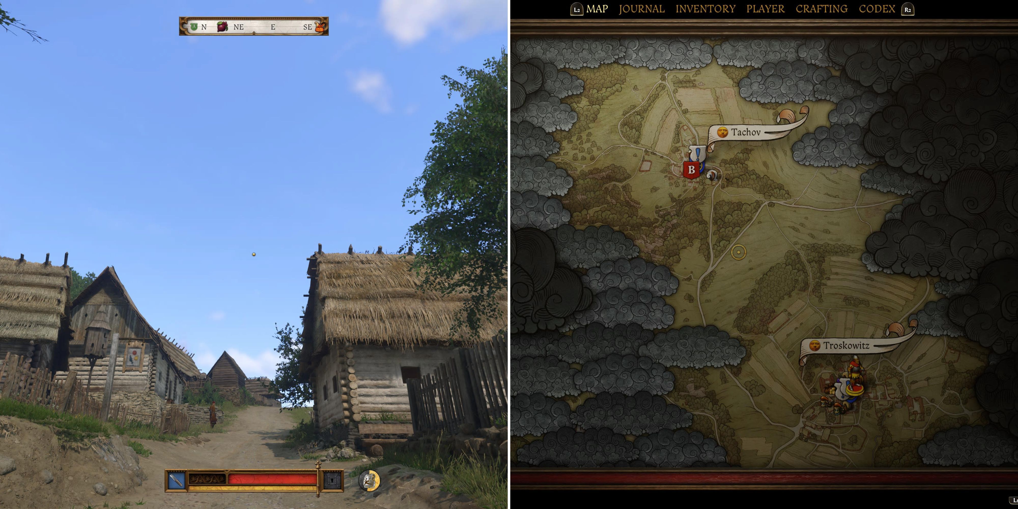 The Player Looking At The Sky & The Map Between Two Towns