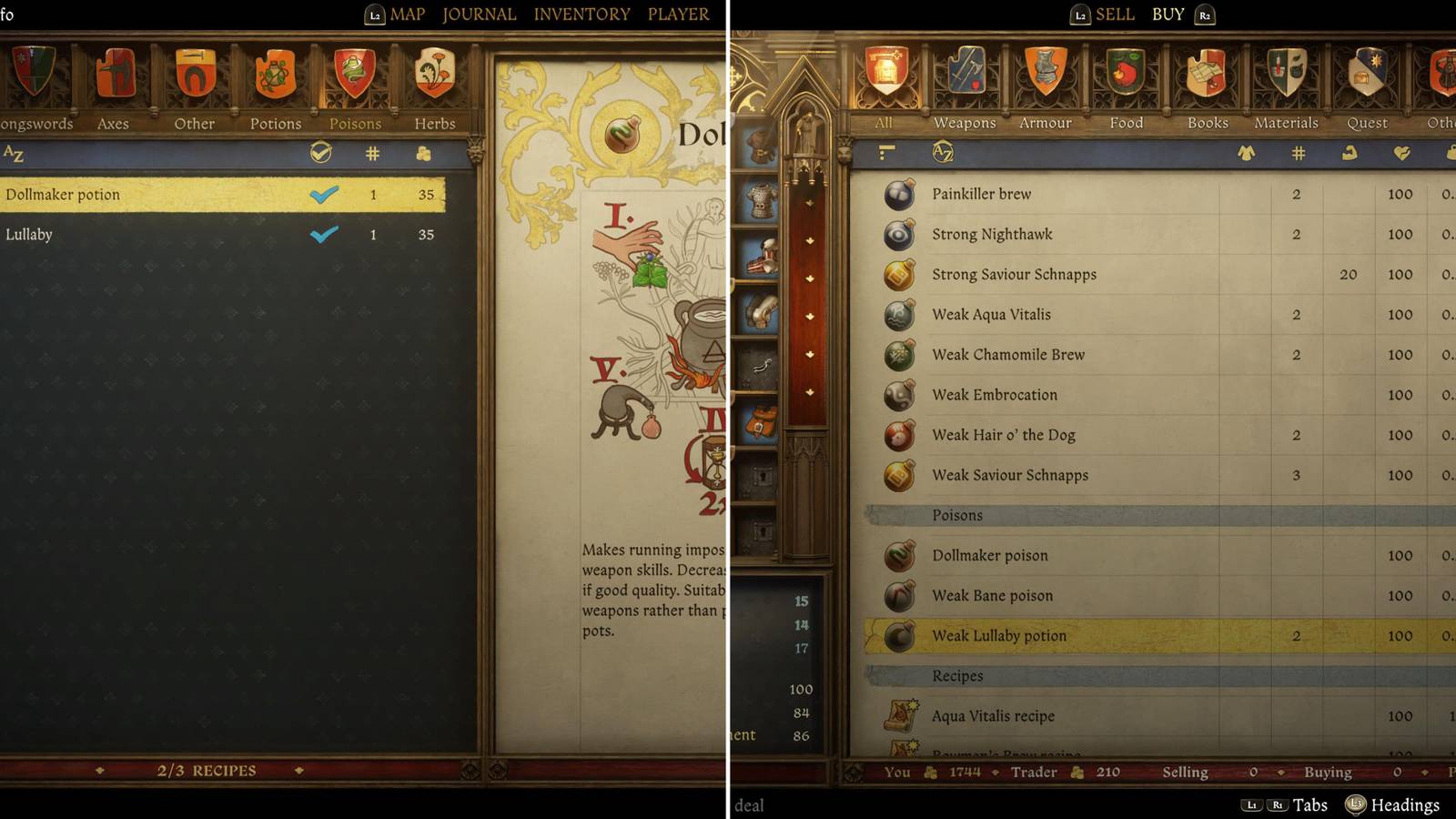 Poison In The Crafting Menu & The Player Purchasing Poison 