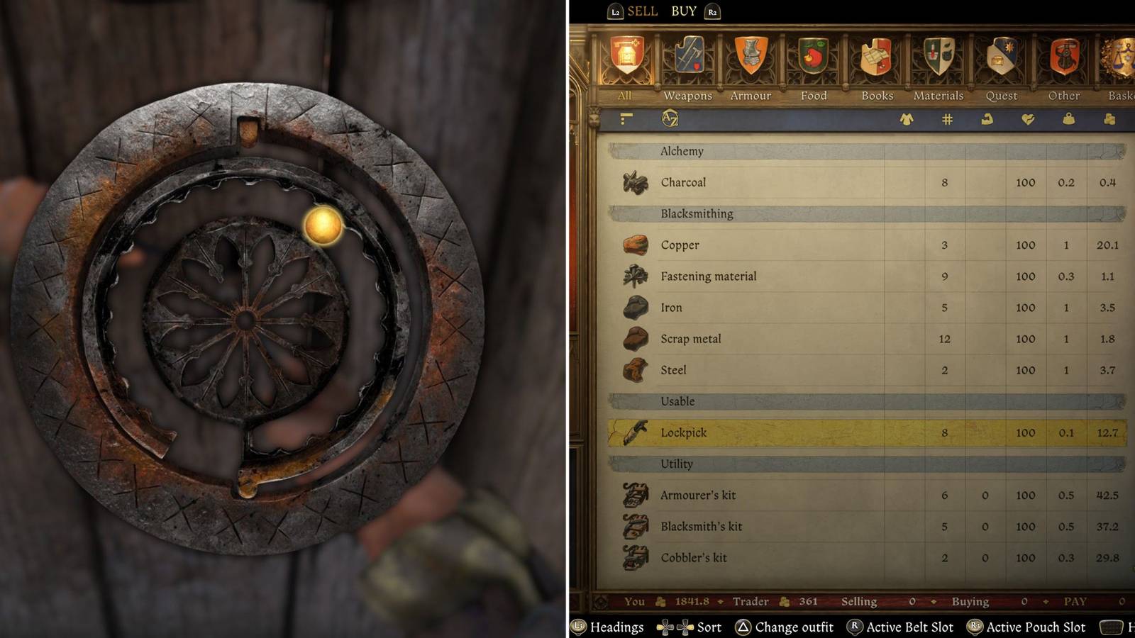 The Player Picking A Lock & Lockpicks In The Merchant's Menu 