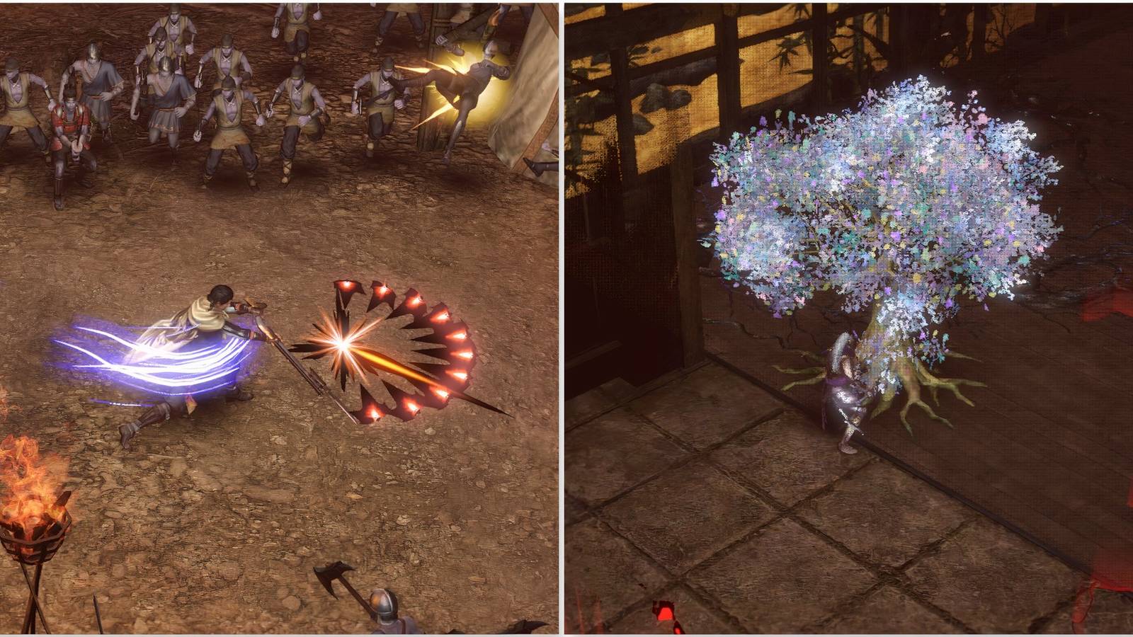 Fighting enemies and choosing a path in Warriors Abyss