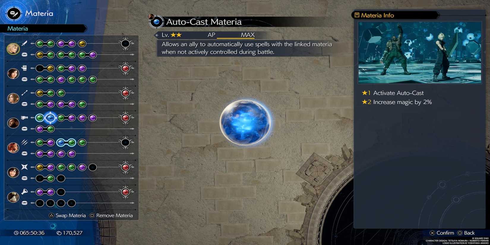 The Auto-Cast Materia In The Menu 