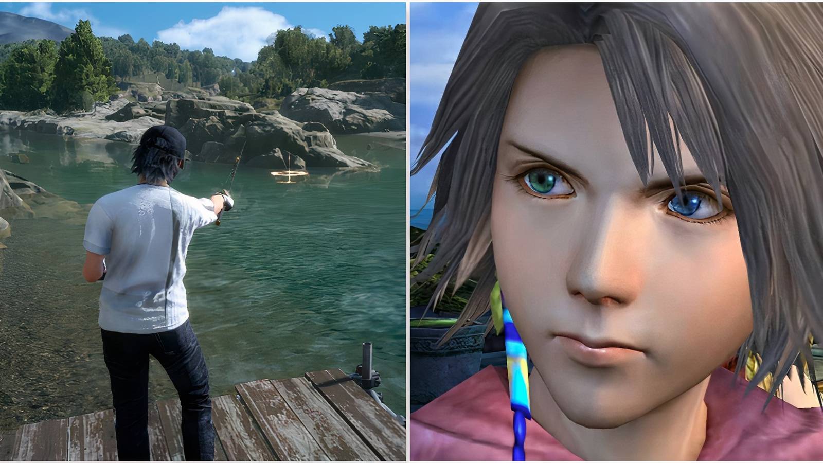 Fishing in Final Fantasy 15 and Yuna in Final Fantasy 10-2