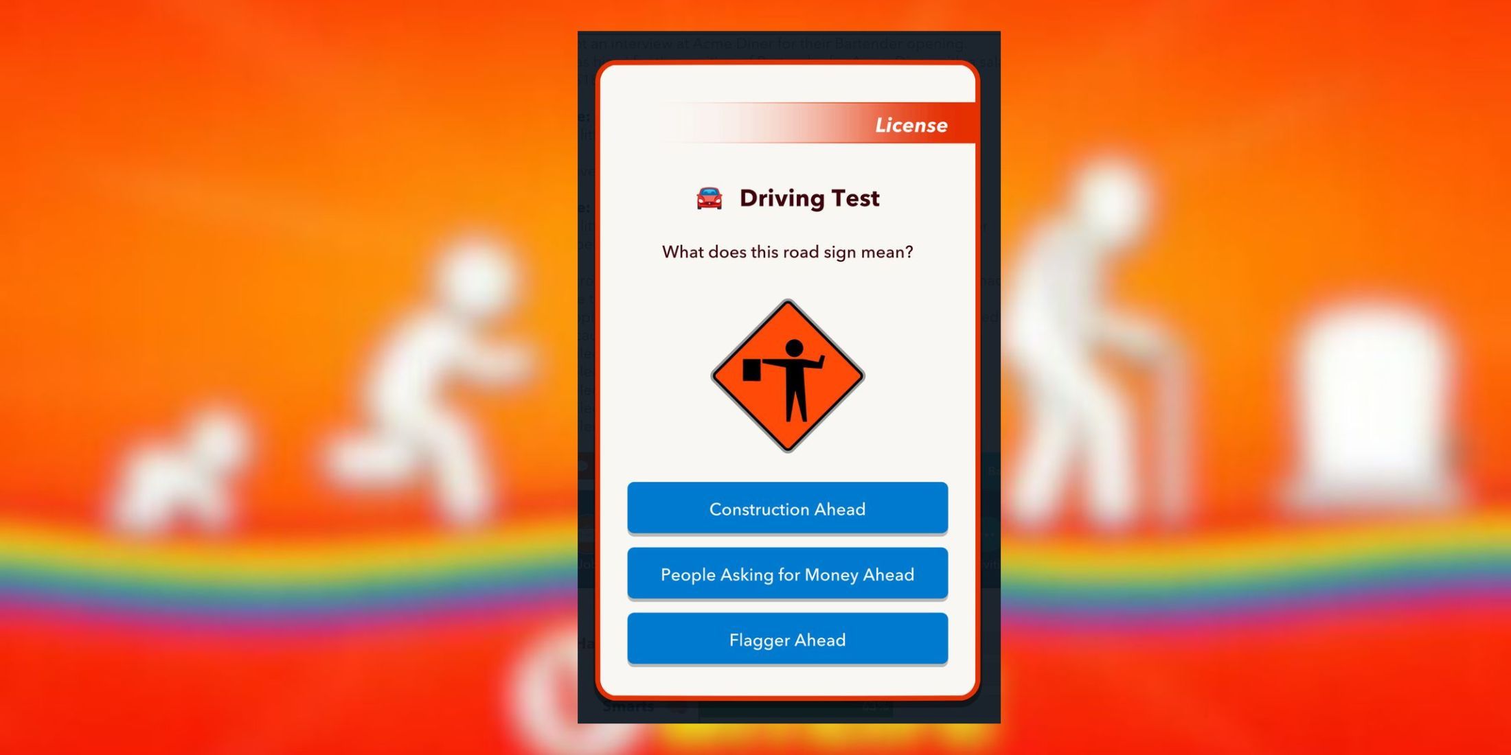 flagger ahead sign in driving test bitlife