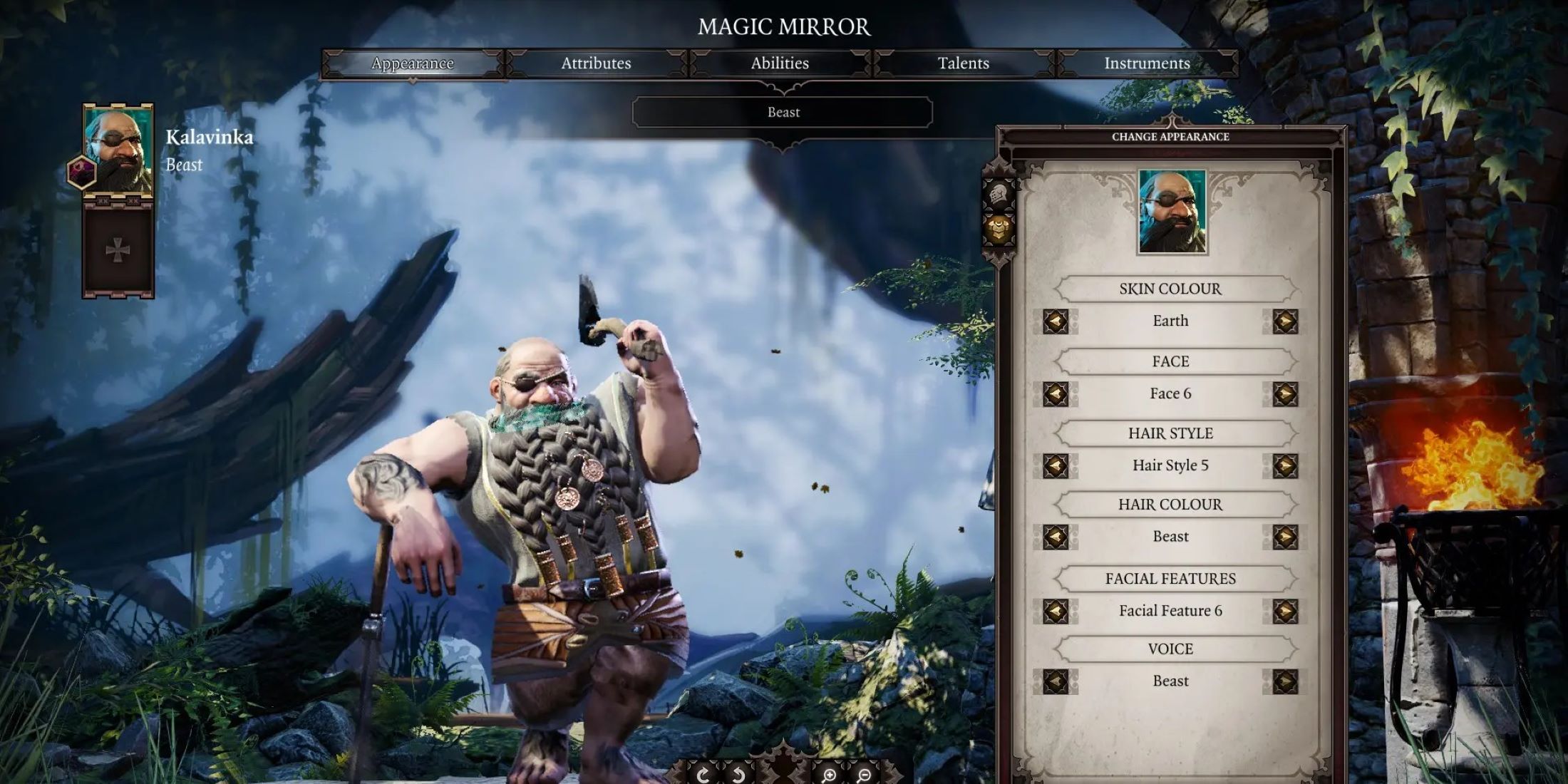 Magic mirror character editing screen