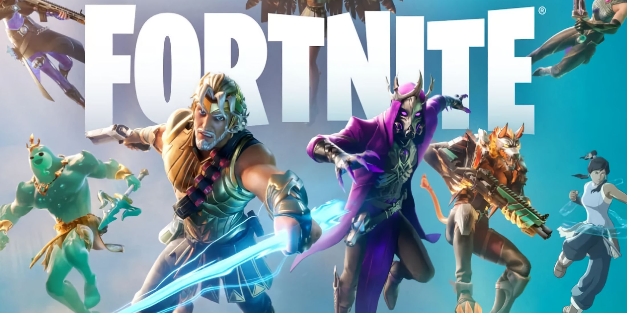 A promotional visual from Fortnite showing several in-game skins.