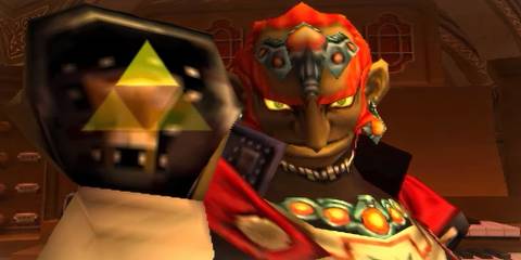 ganon with a clenched fist and the trifoce symbol
