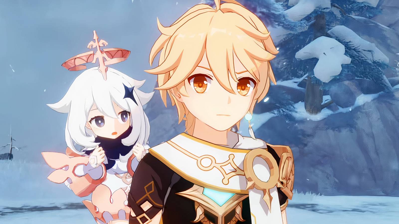 Genshin Impact Traveler and Paimon