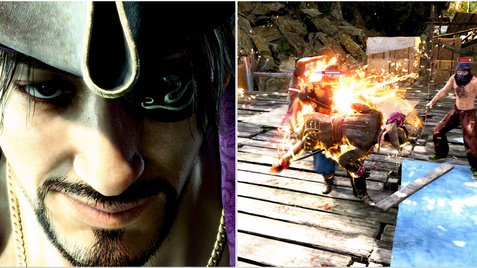 Goro and fighting enemies in Like a Dragon Pirate Yakuza in Hawaii