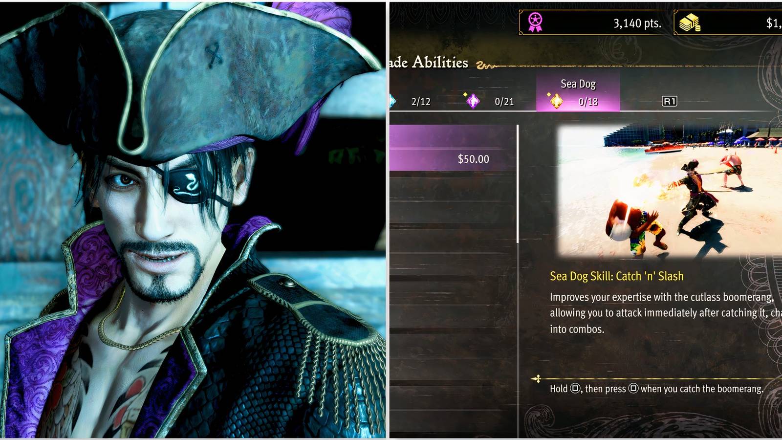 Goro and Sea Dog Skill Catch ’N’ Slash skill in Like a Dragon Pirate Yakuza in Hawaii