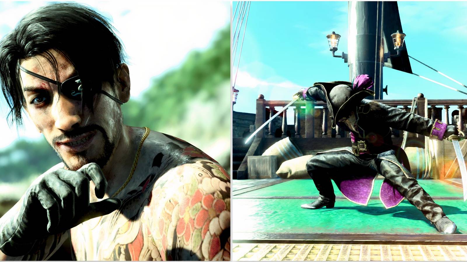 Goro in his Mad Dog and Sea Dog stances in Like a Dragon Pirate Yakuza in Hawaii