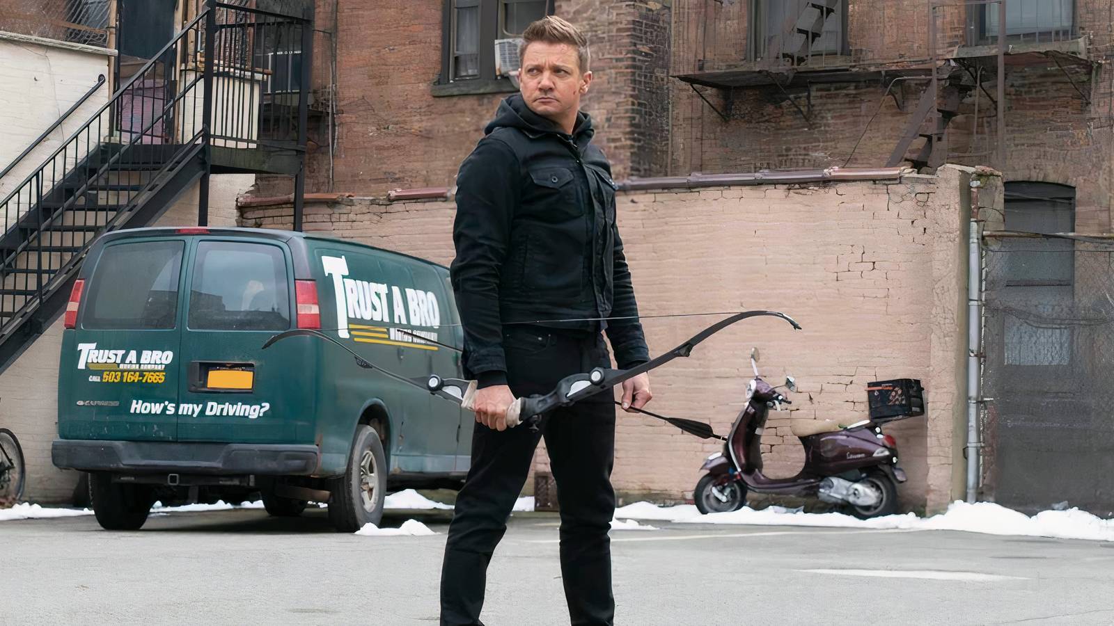 Hawkeye in a car park 