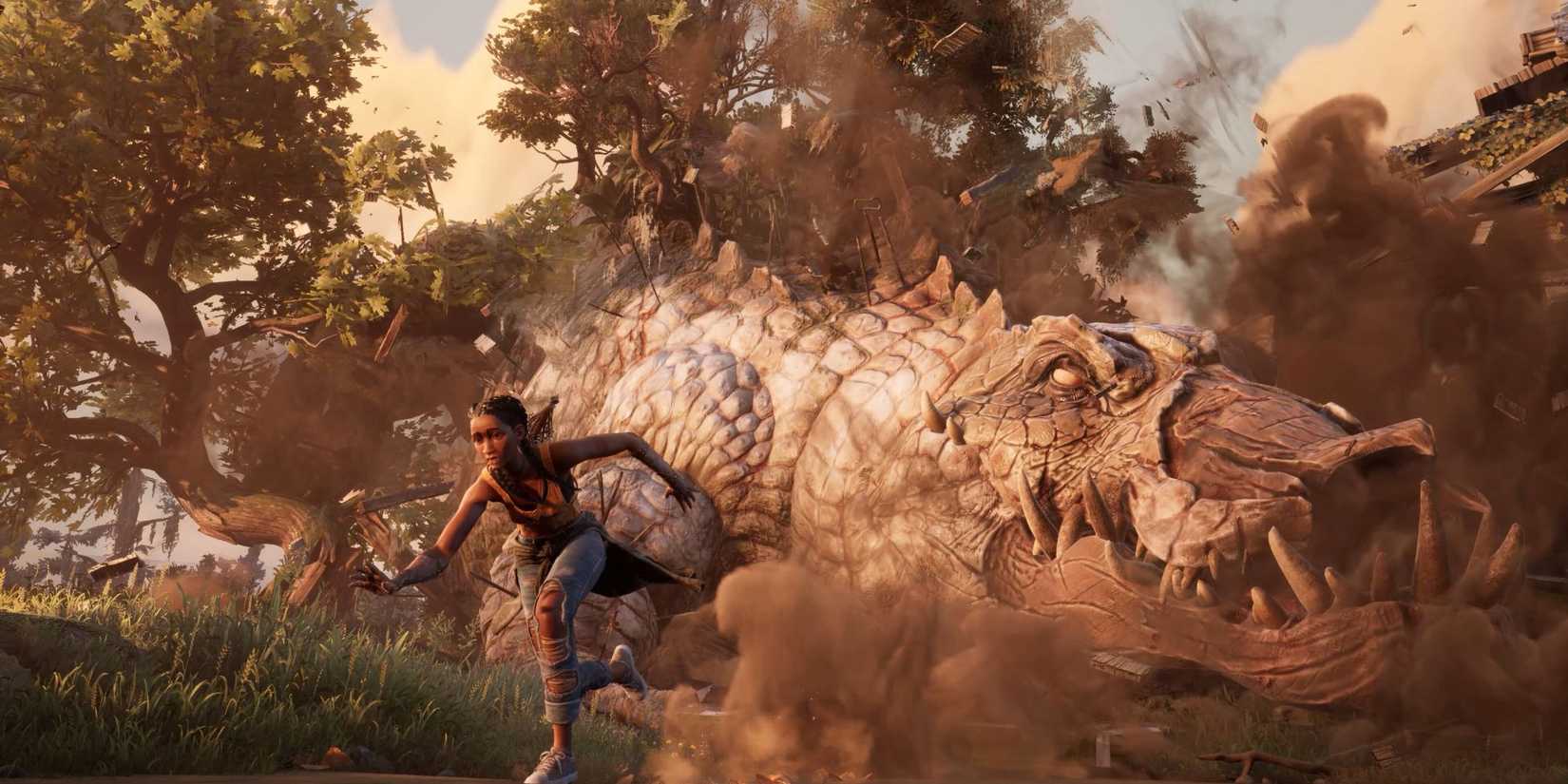 Hazel escaping from a giant alligator boss.