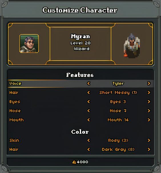 The character customization screen in Heroes of Hammerwatch 2