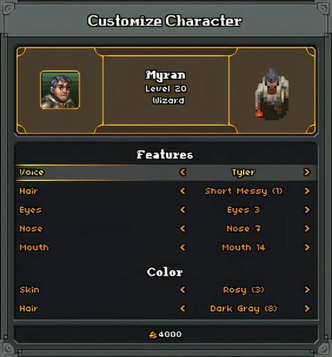 The character customization screen in Heroes of Hammerwatch 2