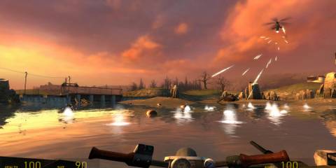 gordon driving the boat towards eli's lab