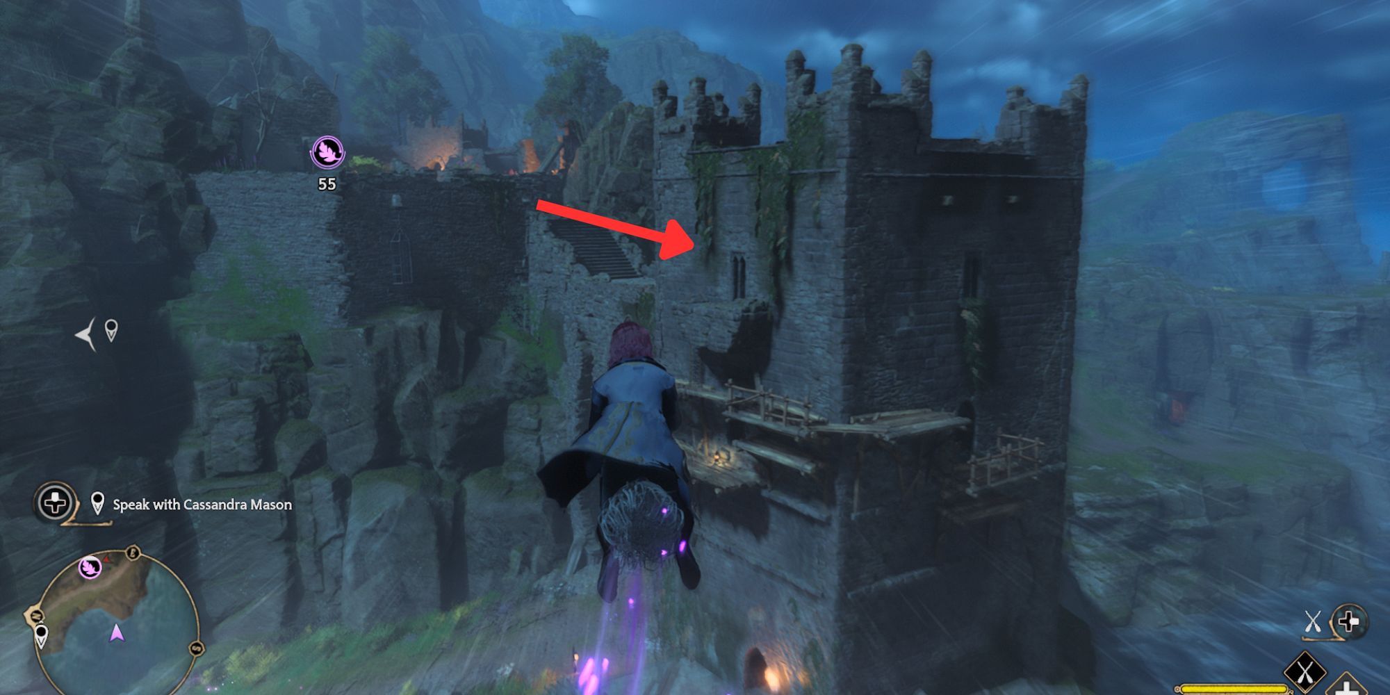 Hogwarts Legacy tower with Ancient Magic Hotspots in Cragcroftshire