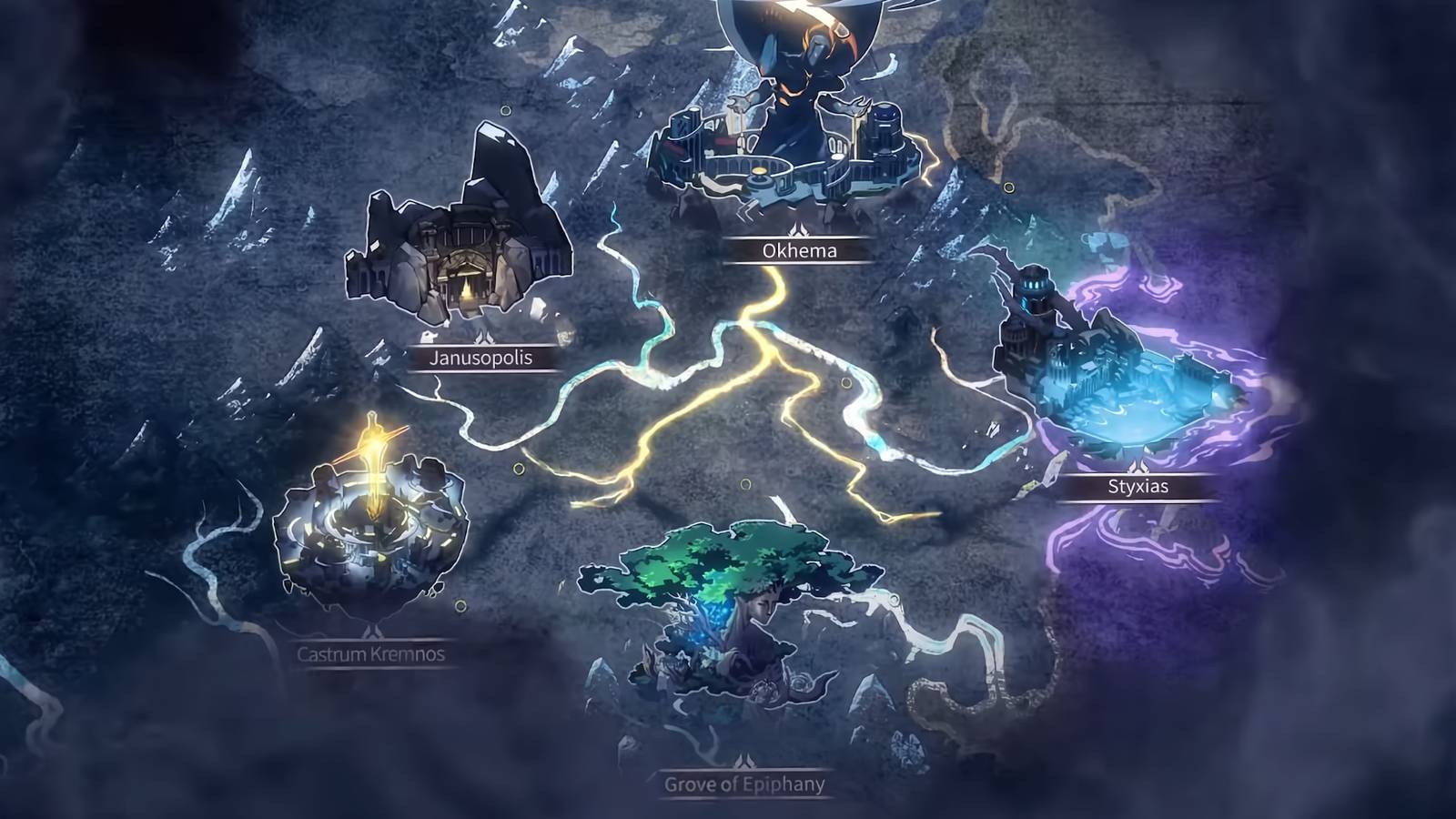 A map of Honkai: Star Rail's Amphoreus showing the world's different cities.