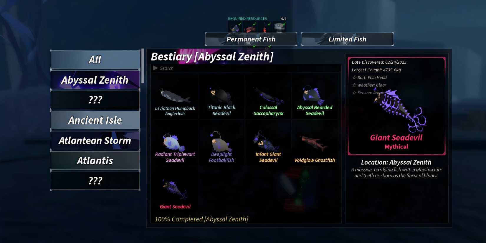 Zenith Fish How to Complete the Abyssal Zenith Bestiary in Fisch