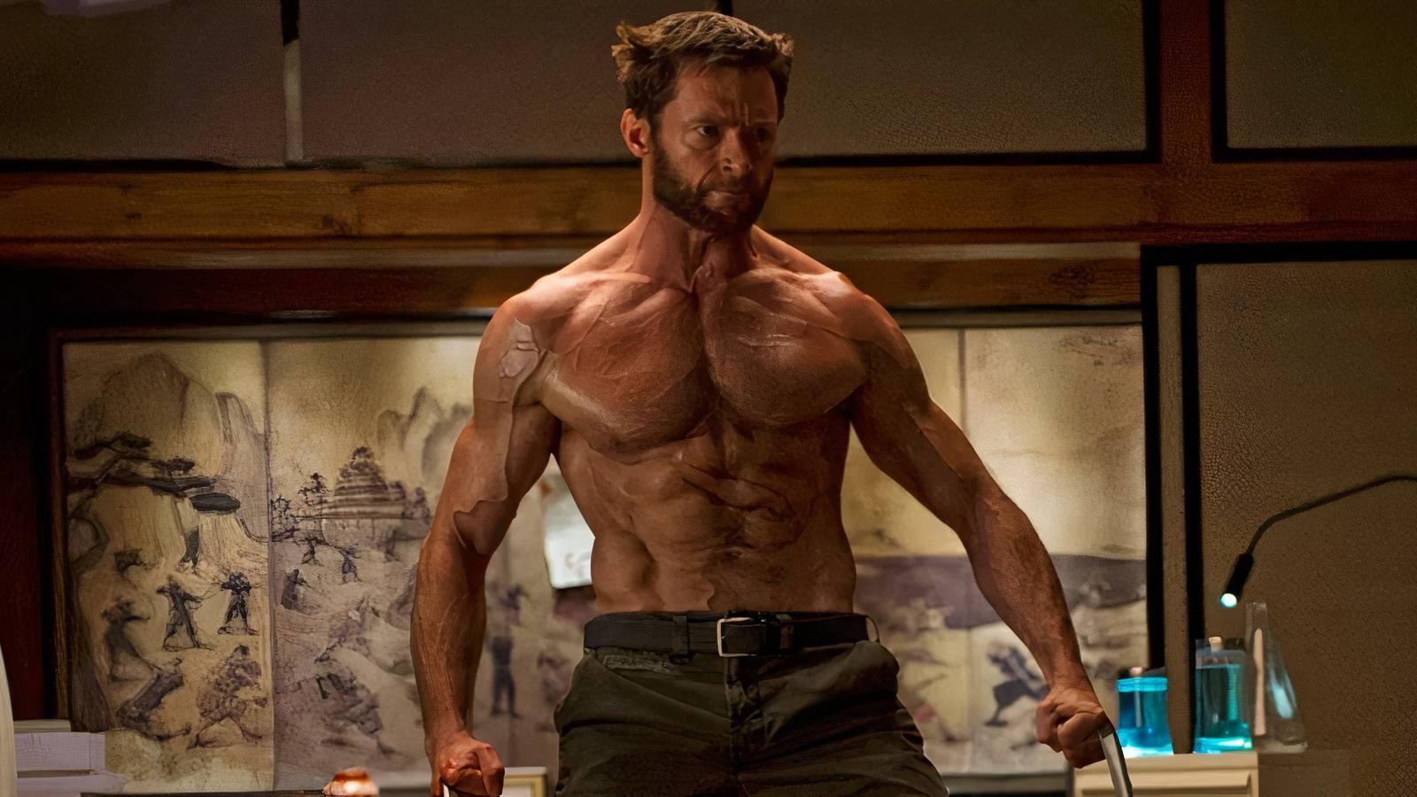 Hugh Jackman looking buff as Wolverine 
