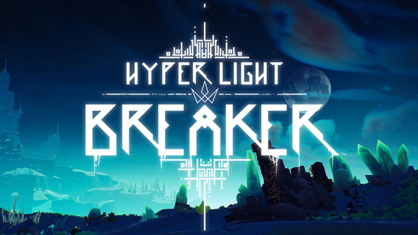 Hyper Light Breaker nighttime artwork with white game logo 2x1 composite