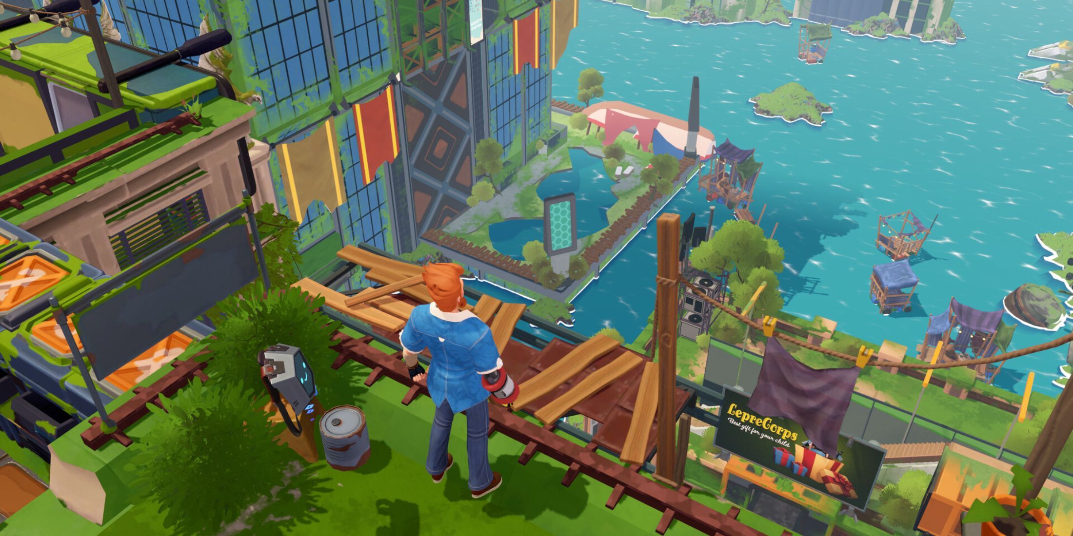 I Am Future Cozy Apocalypse Survival looking at the flooded city