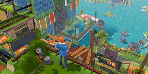 I Am Future Cozy Apocalypse Survival looking at the flooded city