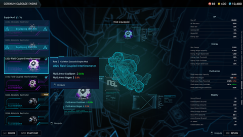 The mod menu in Mecha Break