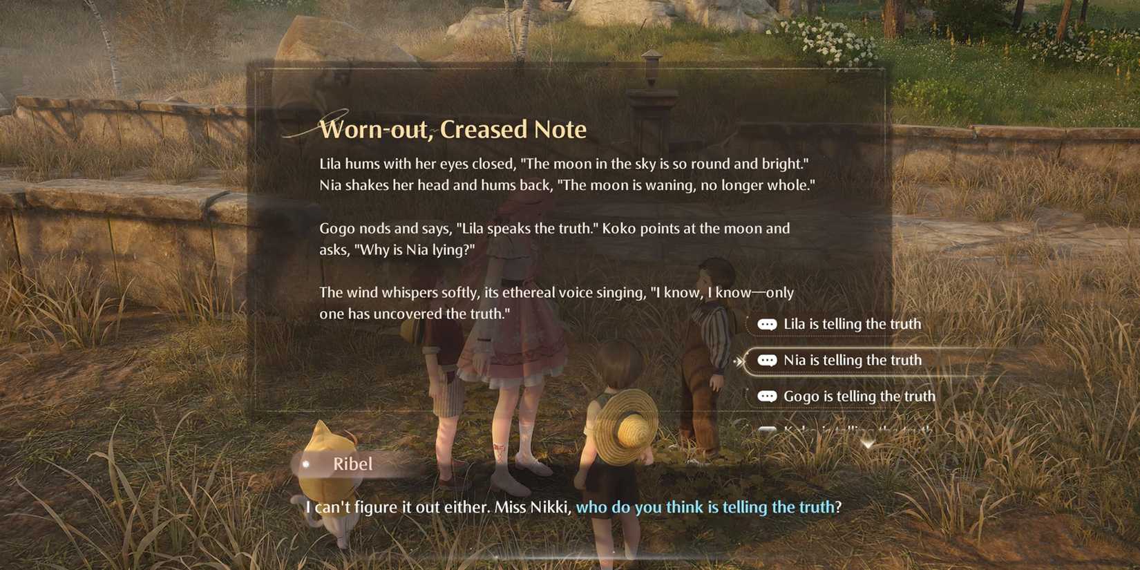 Infinity Nikki The Full Moon And The Truth Quest - who do you think is telling the truth - Nia Lila Gogo Koko