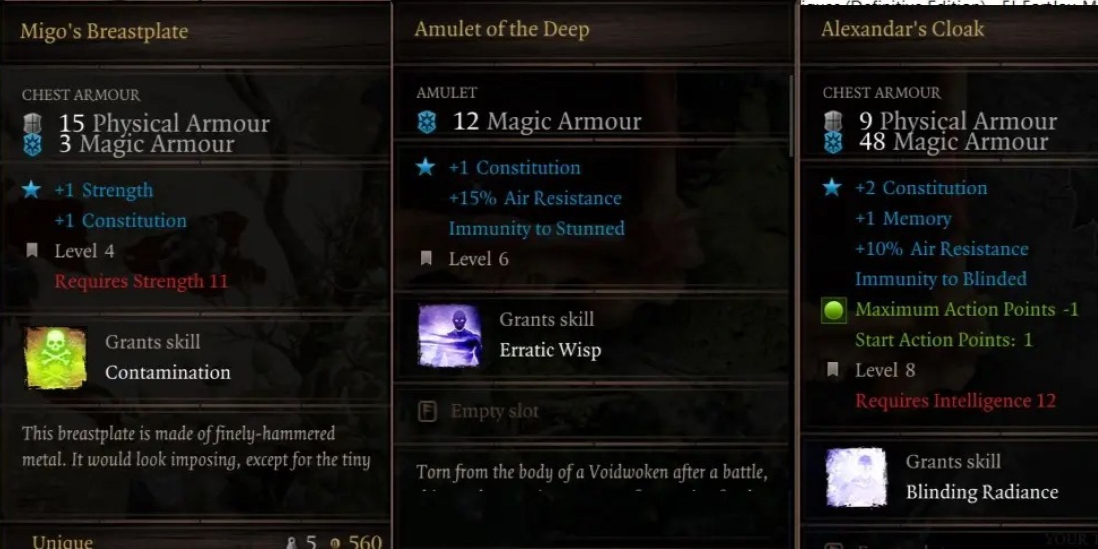 Item descriptions/abilities showcasing new additions