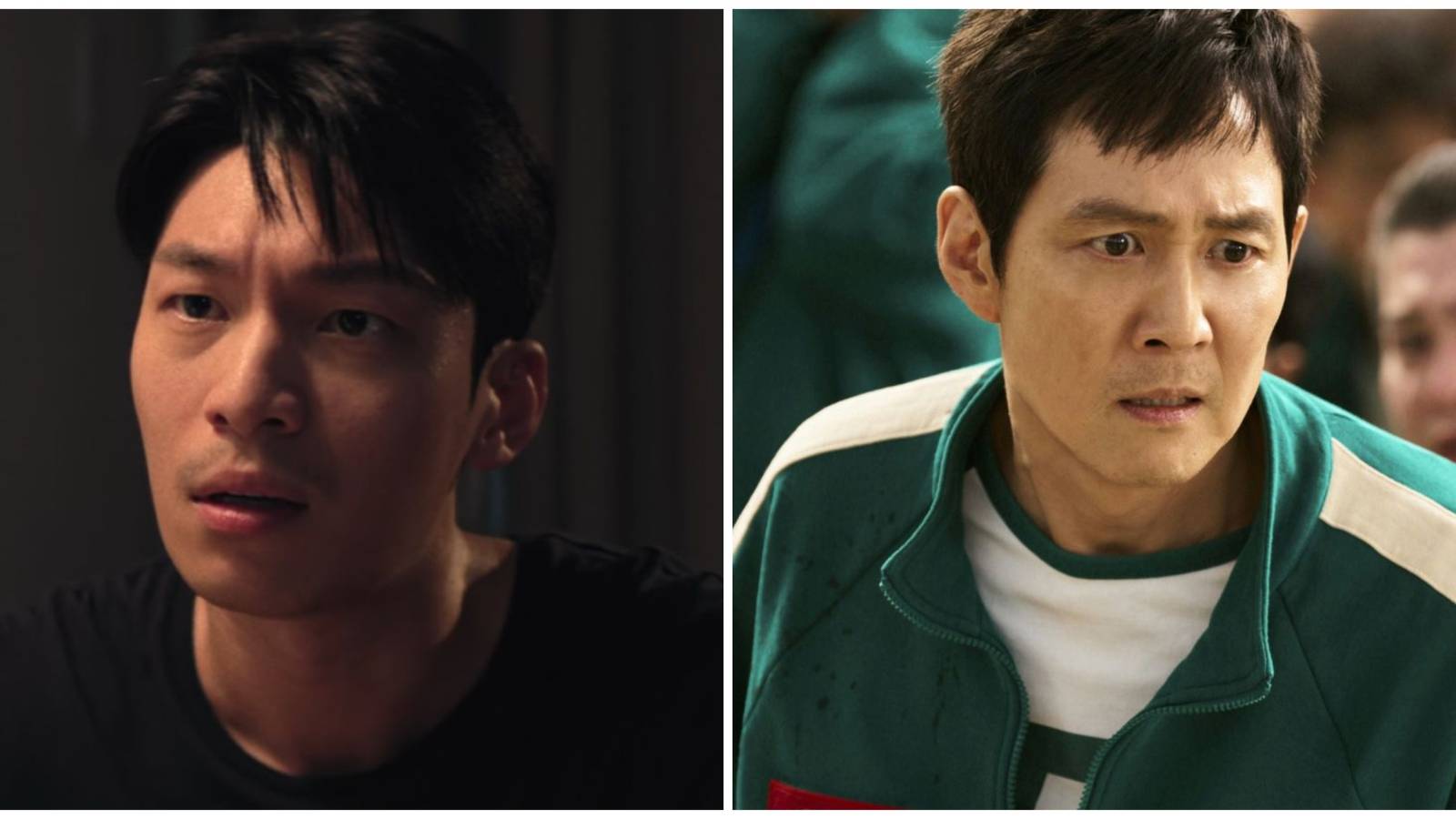 Split image of Hwang Jun-ho and Seong Gi-hun in Squid Game