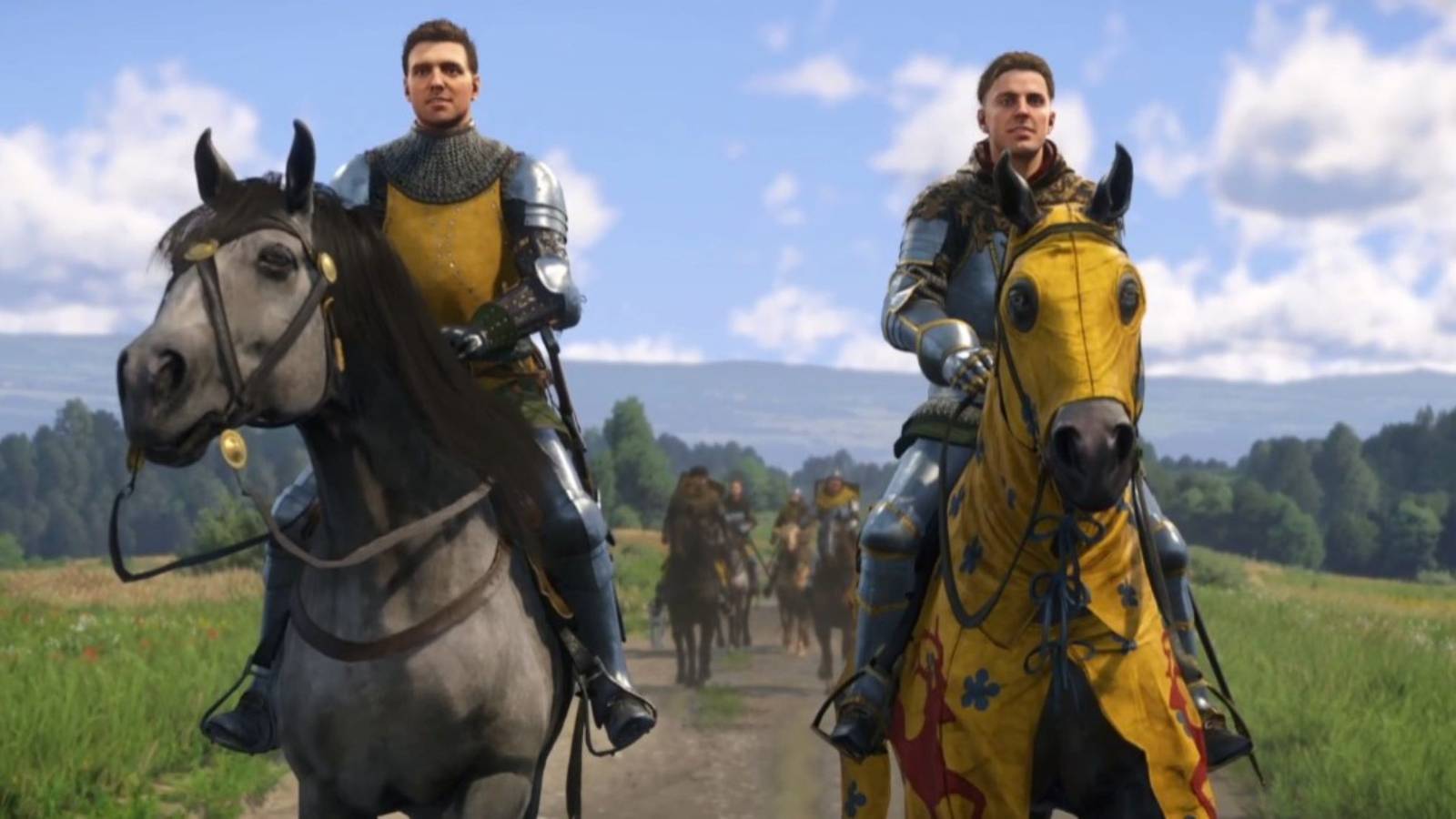 Kingdom Come Deliverance 2 player notices a horse drinking from a trough.